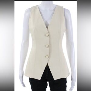 NWT Veronica Beard Avalina Women Beige V-Neck Sleeveless Button Vest Size 4